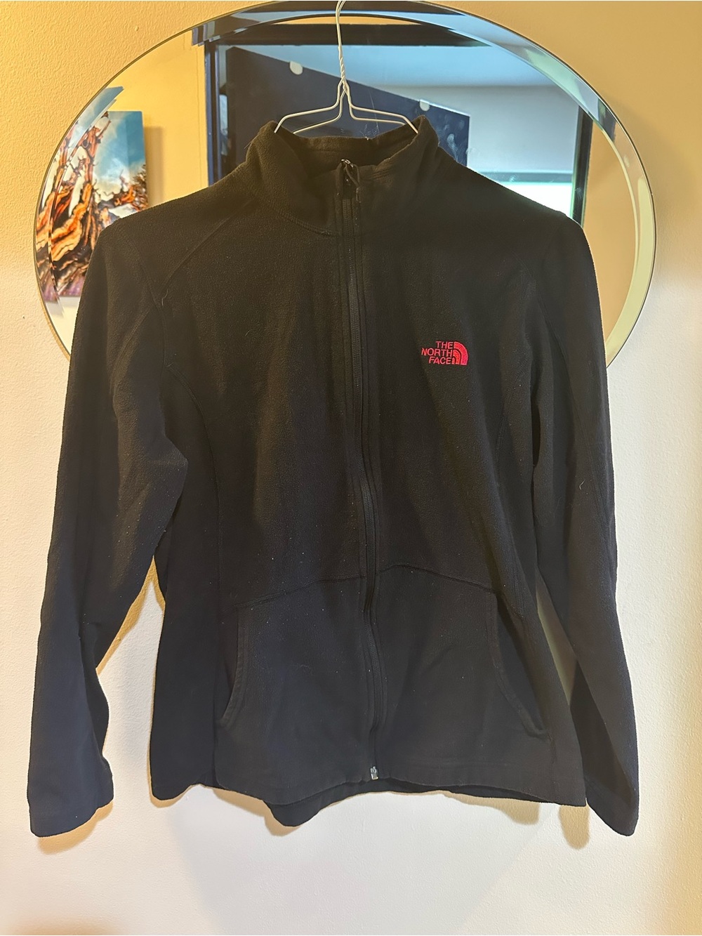 The North Face Women’s XL Black Full Zip Fleece Jacket Red Logo